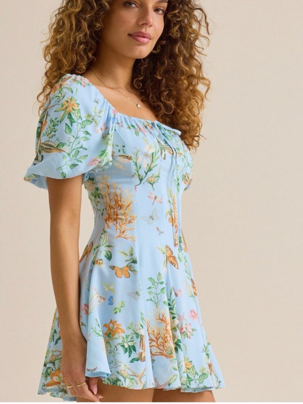 Altar'd State Kaia Mini Dress Blue Floral Nautical Milkmaid Cottagecore L